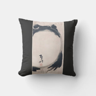 Grumpy Frog by Hoji, a Japanese Sumi-e artist, emb Cushion