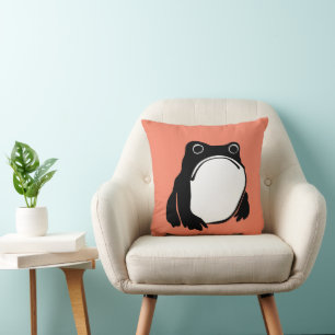 Grumpy Frog drawing Japanese art by Matsumoto Hoji Cushion