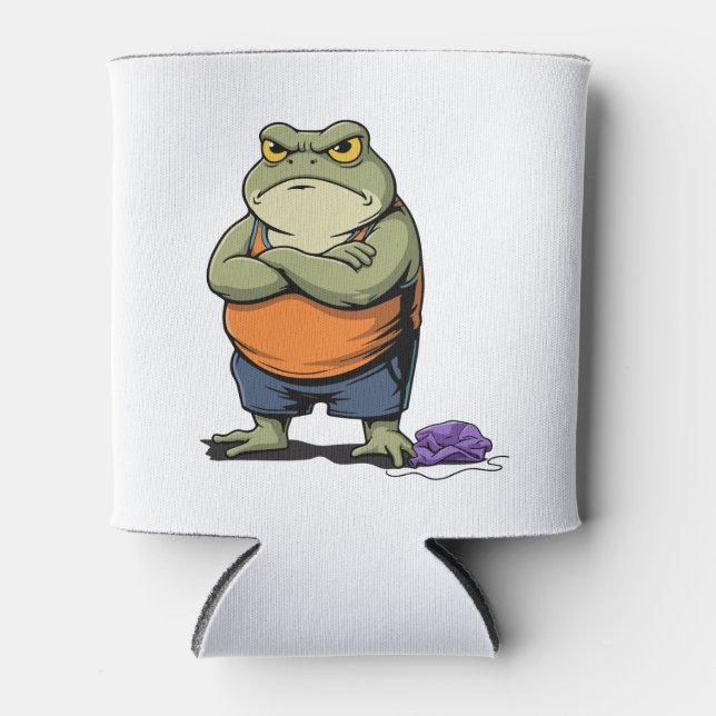 Grumpy Frog Funny Cartoon Frog Can Cooler (Front)