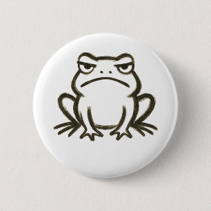 Grumpy Frog – Minimalist Brushstroke Mood on 6 Cm Round Badge