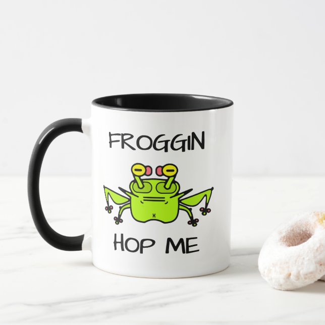 Grumpy Frog Weird Cartoon Creature Mug (With Donut)