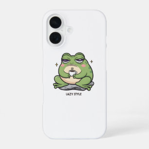 Grumpy Frog with a Tiny Cup of Coffee iPhone 16 Case