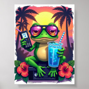 Grumpy Frog Y2K Aesthetic Retro Web Banner Tropica Poster