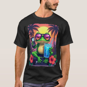 Grumpy Frog Y2K Aesthetic Retro Web Banner Tropica T-Shirt