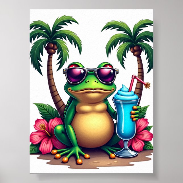 Grumpy Frog Y2K Retro 2000s Frog Vaporwave Tropica Poster (Front)