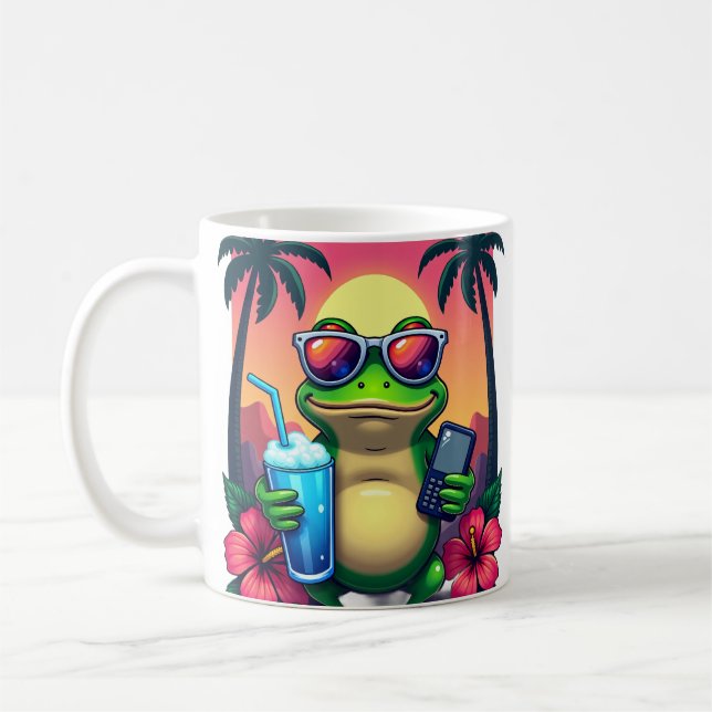 Grumpy Frog Y2K Vaporwave Tropical Retro 2002 Flip Coffee Mug (Left)