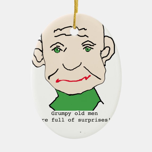 Grumpy Funny Old Man Ceramic Tree Decoration (Front)