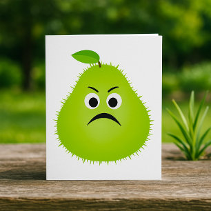 Grumpy Fuzzy Pear Face Funny Fruit Character Card