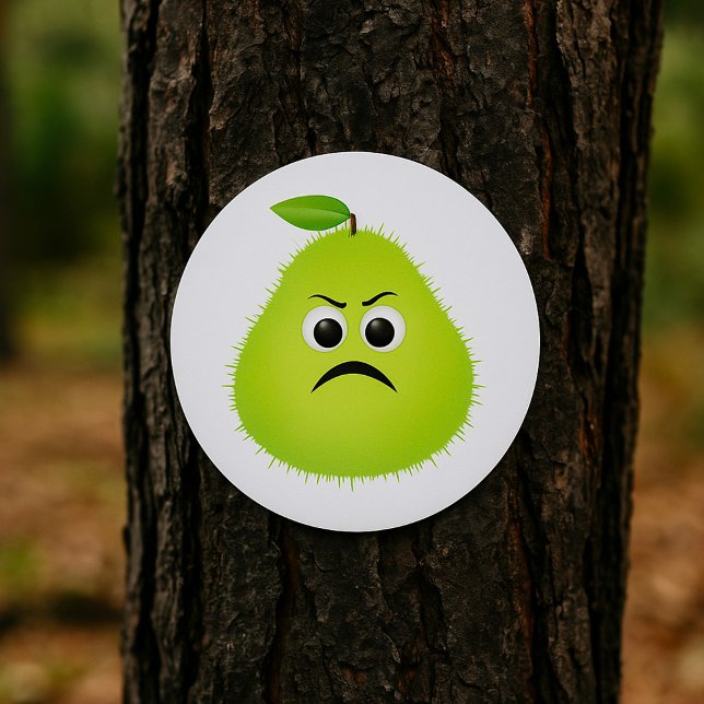 Grumpy Fuzzy Pear Face Funny Fruit Character Classic Round Sticker (Creator Uploaded)