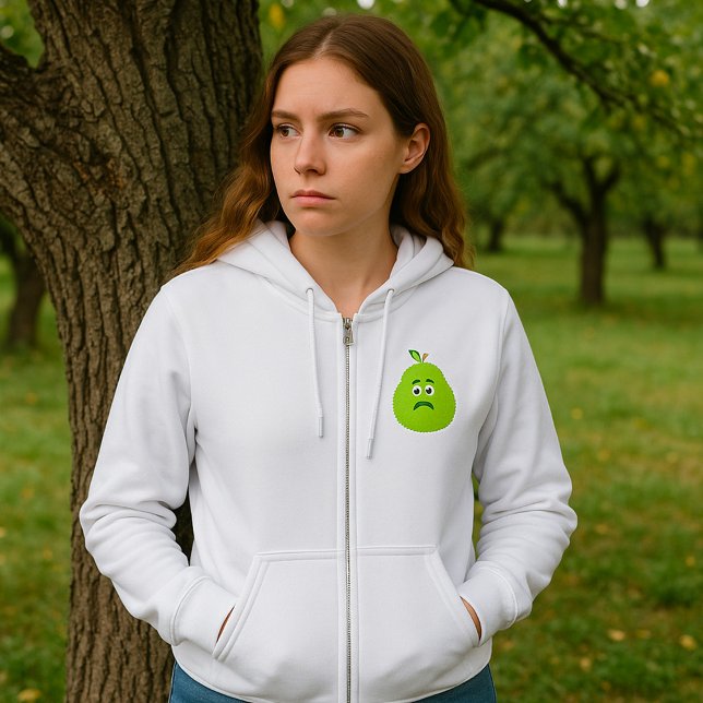 Grumpy Fuzzy Pear Face Funny Fruit Character Hoodie (Creator Uploaded)