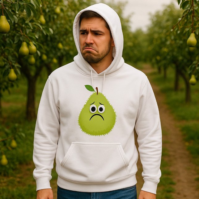 Grumpy Fuzzy Pear Face Funny Fruit Character Hoodie (Creator Uploaded)