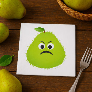 Grumpy Fuzzy Pear Face Funny Fruit Character Napkin