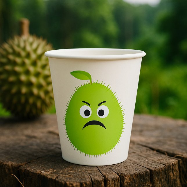 Grumpy Fuzzy Pear Face Funny Fruit Character Paper Cups (Creator Uploaded)