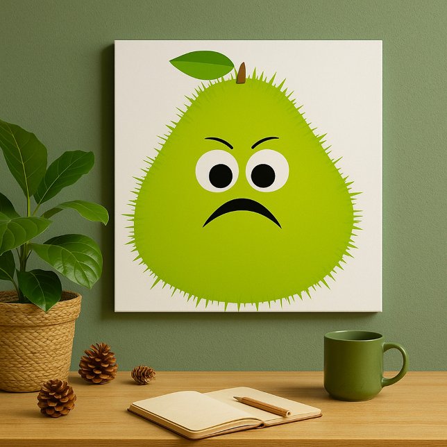 Grumpy Fuzzy Pear Face Funny Fruit Character Poster (Creator Uploaded)