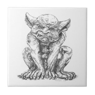 Grumpy Gargoyle Ceramic Photo Tile
