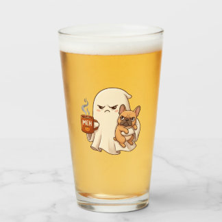 Grumpy Ghost French Bulldog Holding Coffee Spooky  Glass