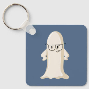 Grumpy Ghost with Glasses Key Ring