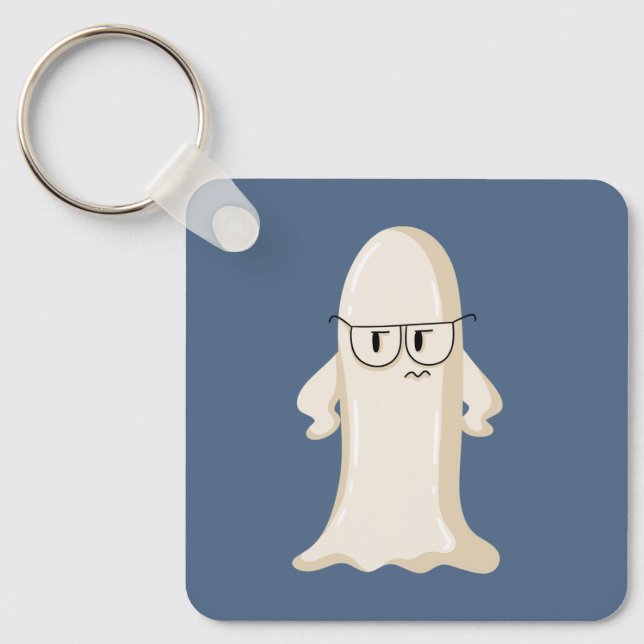 Grumpy Ghost with Glasses Key Ring (Front)