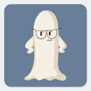 Grumpy Ghost with Glasses Square Sticker