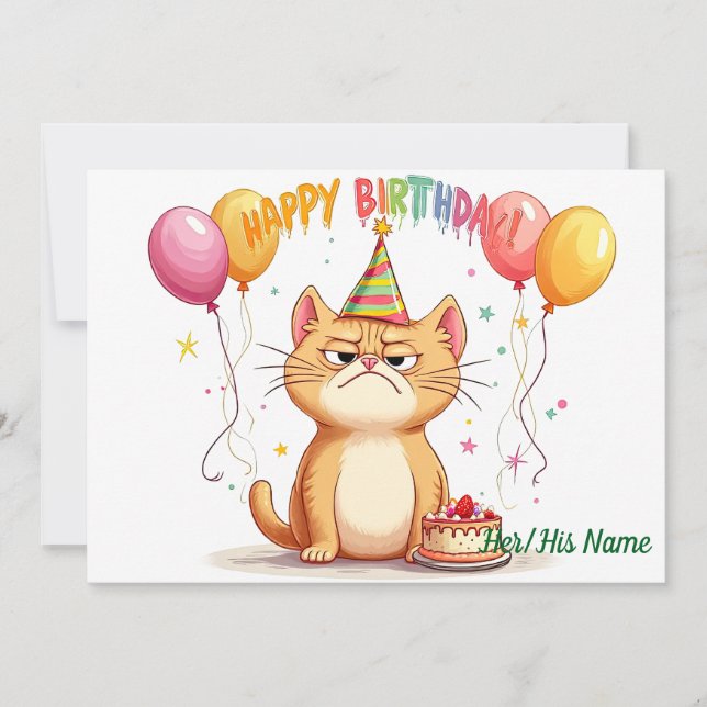 Grumpy Ginger Cat Birthday Humour Card (Front)