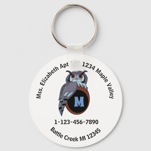 Grumpy Grandpa Scop Owl Emergency Contact Info Key Ring (Front)