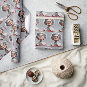 Grumpy Granny With Gingham Dress Wrapping Paper