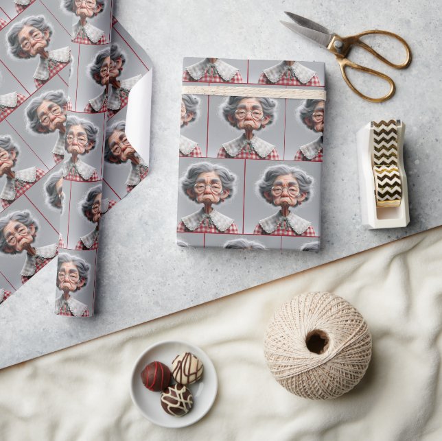 Grumpy Granny With Gingham Dress Wrapping Paper (Crafts)