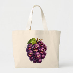 Grumpy grapes, angry fruit faces funny surrealist large tote bag