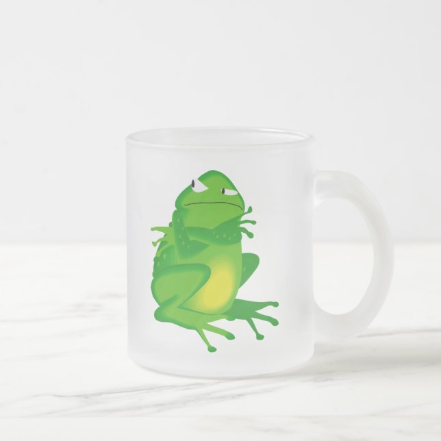 Grumpy green Frog Frosted Glass Coffee Mug (Right)