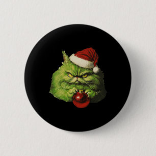 Grumpy Green Santa Cat Retro Cat Christmas Holiday 6 Cm Round Badge