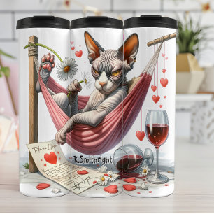 Grumpy Hairless Cat in Hammock Thermal Tumbler