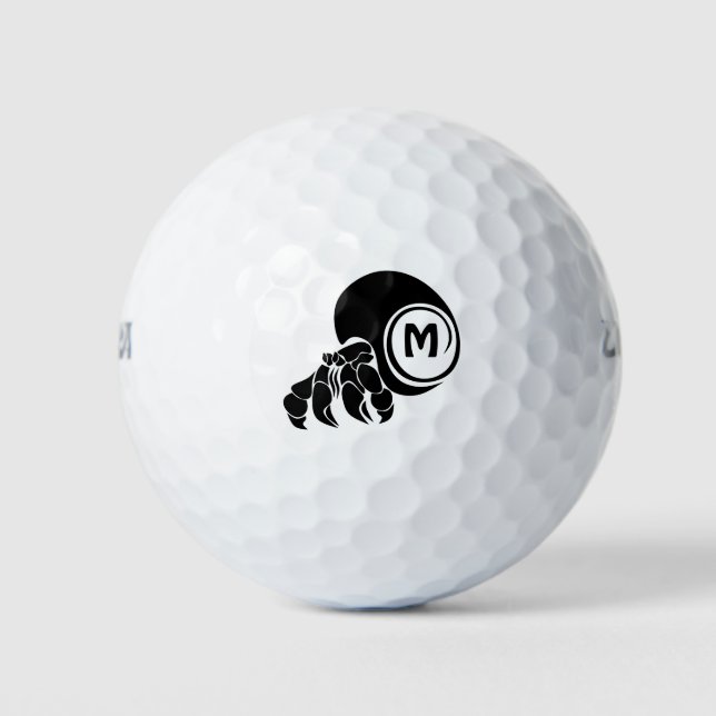 Grumpy Hermit Crab Silhouette Monogram Golf Balls (Front)