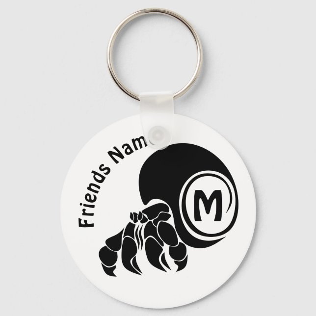 Grumpy Hermit Crab Silhouette Monogram Key Ring (Front)