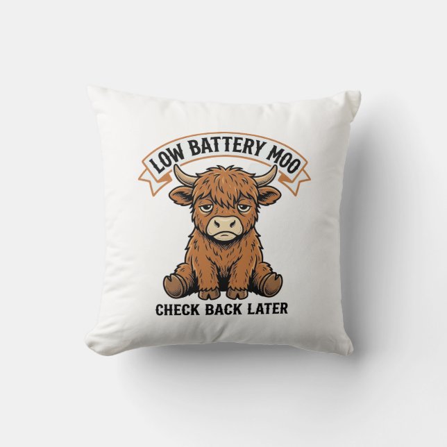 Grumpy Highland Cow Funny Offline Mood Shirt Cushion (Front)