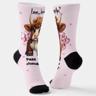 Grumpy Highland Cow Valentine’s Day Socks