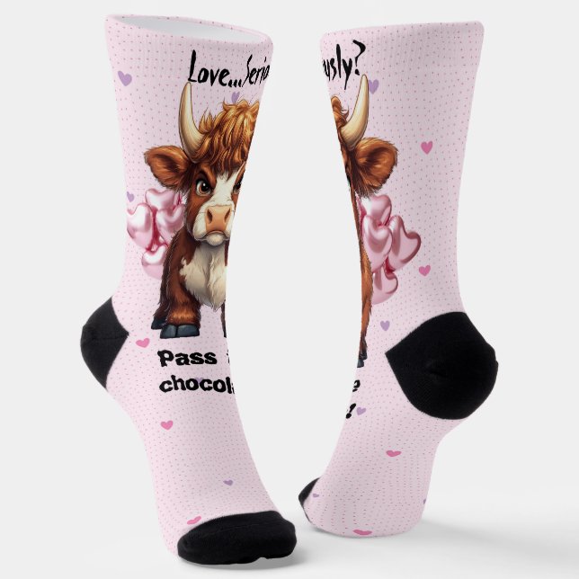 Grumpy Highland Cow Valentine’s Day Socks (Angled)