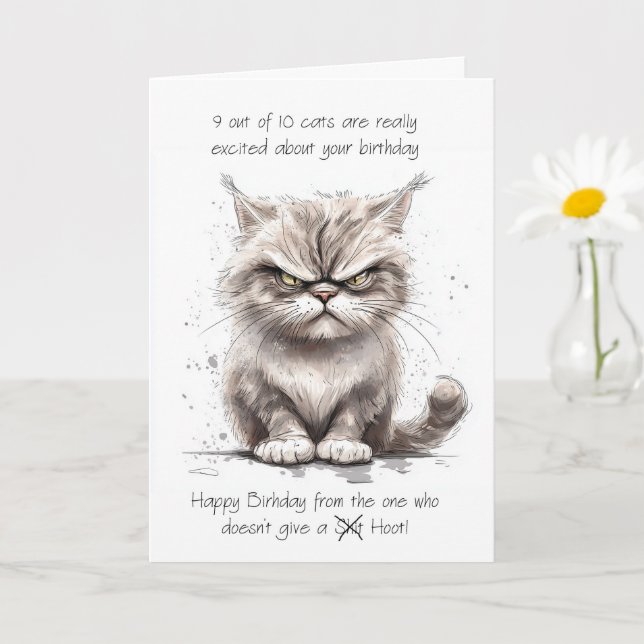 Grumpy Humour Cat 9 out of 10 Cats in a Sketch and Card (Small Plant)