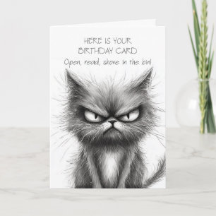 Grumpy Humour Cat in Simple Black and White Sketch Card