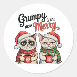 Grumpy Is The New Merry Christmas Cat Lover Classic Round Sticker