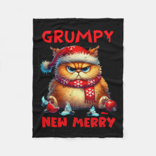 Grumpy Is The New Merry Christmas Cat Sarcastic Cu Fleece Blanket