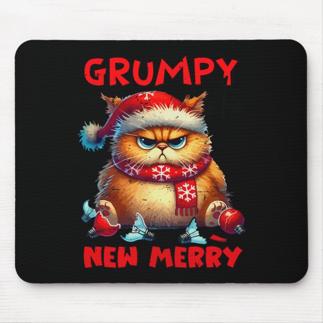 Grumpy Is The New Merry Christmas Cat Sarcastic Cu Mouse Mat (Front)