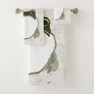Grumpy Japanese Frog Toad 19th Century  Bath Towel Set