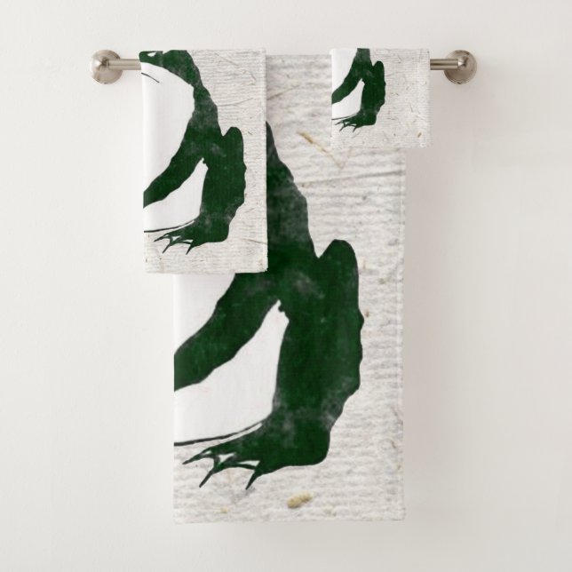Grumpy Japanese Frog Toad 19th Century  Bath Towel Set (Insitu)