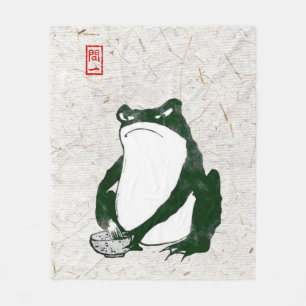 Grumpy Japanese Frog Toad 19th Century Fleece Blanket