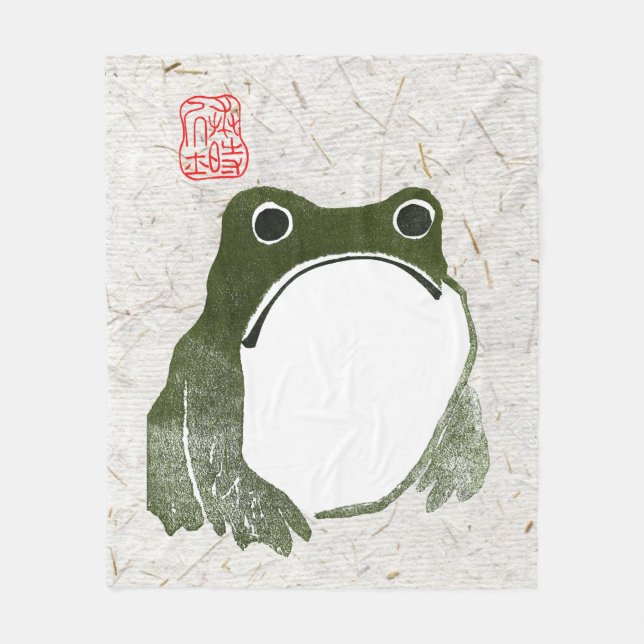 Grumpy Japanese Frog Toad 19th Century  Fleece Blanket (Front)