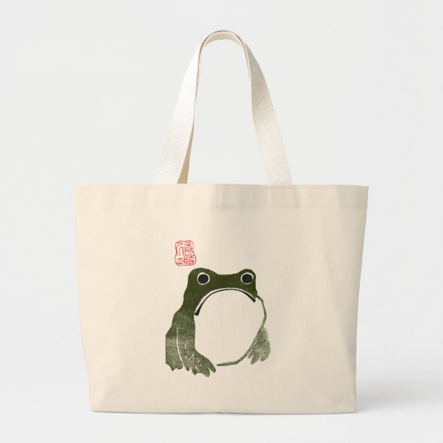 Grumpy Japanese Frog Toad 19th Century  Large Tote Bag (Front)
