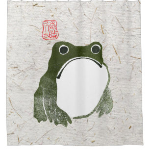 Grumpy Japanese Frog Toad 19th Century Shower Curtain