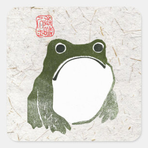 Grumpy Japanese Frog Toad 19th Century Square Sticker