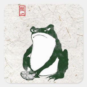 Grumpy Japanese Frog Toad 19th Century Square Sticker