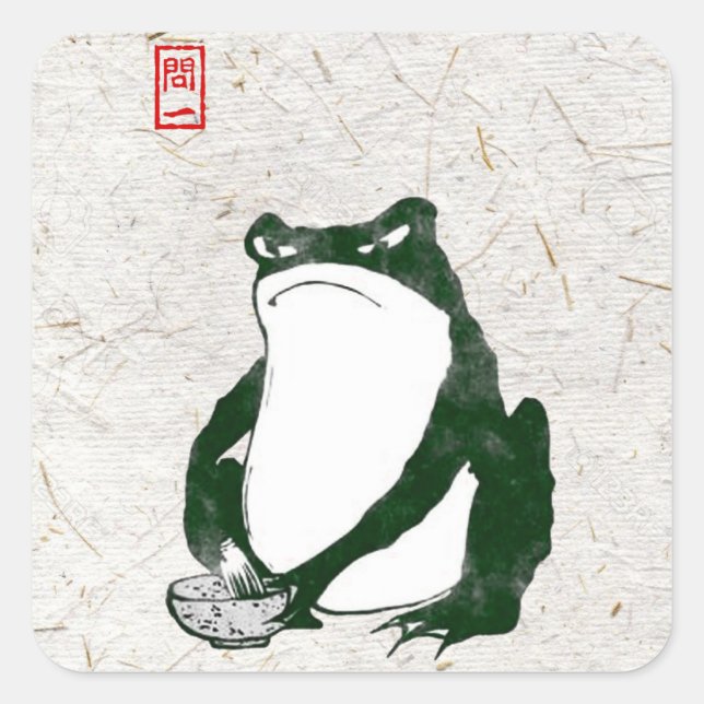 Grumpy Japanese Frog Toad 19th Century  Square Sticker (Front)